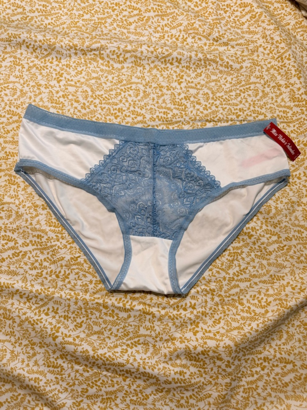 Women’s Lace-Trim Cotton Bikini Panty - Light Blue and White